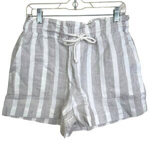Revolve Hello Nite Linen Striped Paperbag Shorts Gray White Sz Small NWT
